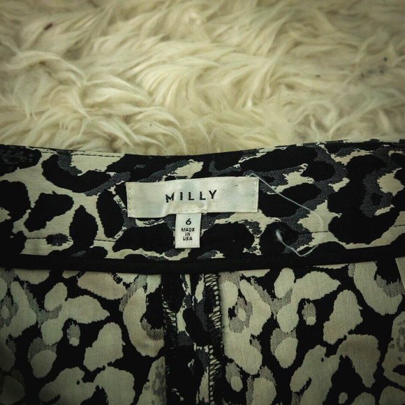 Milly Size 6 Black Leopard Print Zip Slim Tapered Leg Ankle Length Cotton Pants - Picture 3 of 6